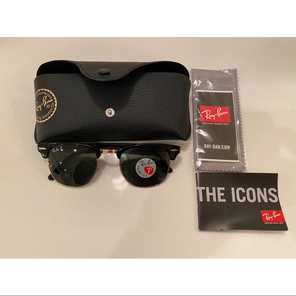 NWT Rayban clubmaster classic polarized Black&Gold